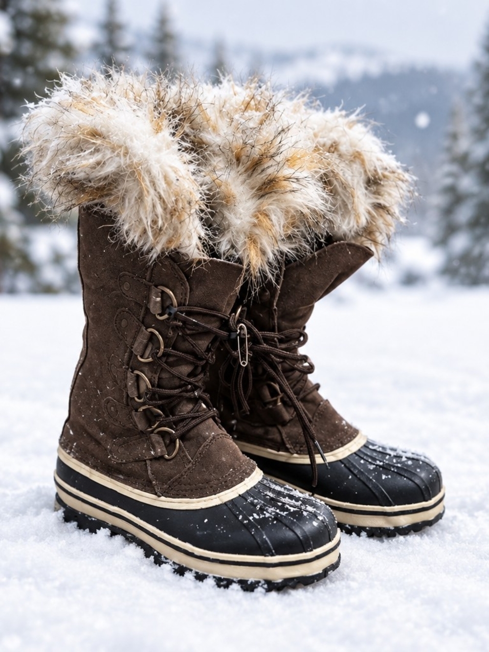 3M Thinsulate Brown Winter Lace-Up Boots with Faux Fur Cuff Sz 6